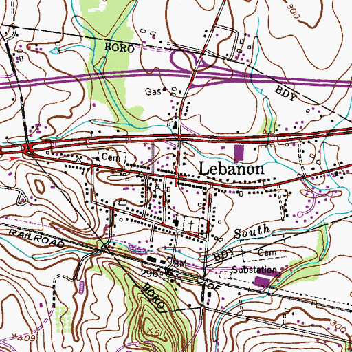 Topographic Map of Lebanon, NJ