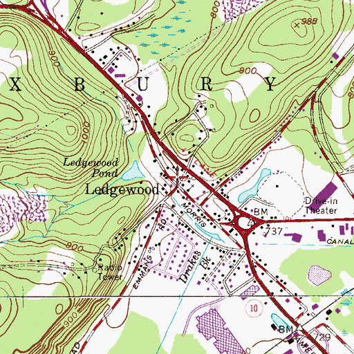 Topographic Map of Ledgewood, NJ