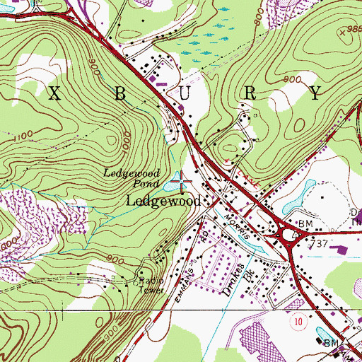 Topographic Map of Ledgewood Pond, NJ
