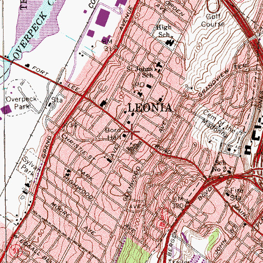 Topographic Map of Leonia, NJ