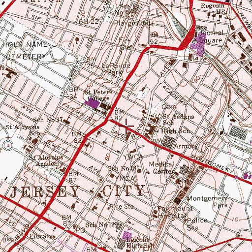 Topographic Map of Lincoln High School, NJ