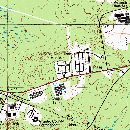 Topographic Map of Lincoln Memorial Park, NJ