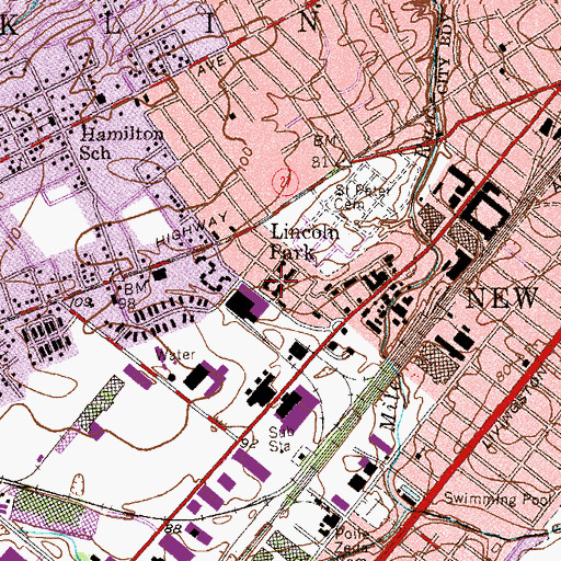 Topographic Map of Lincoln Park, NJ