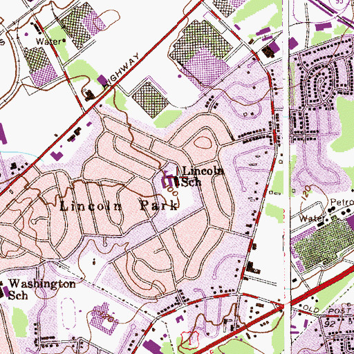 Topographic Map of Lincoln Elementary School, NJ