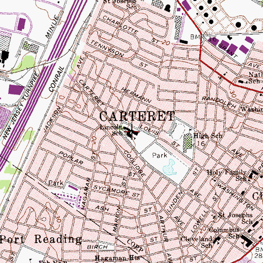 Topographic Map of Carteret Middle School, NJ