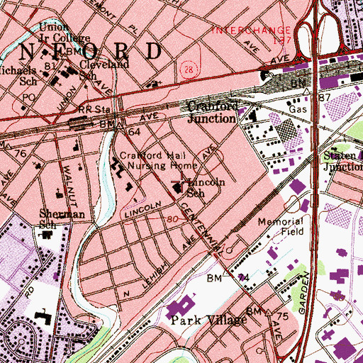 Topographic Map of Lincoln School, NJ