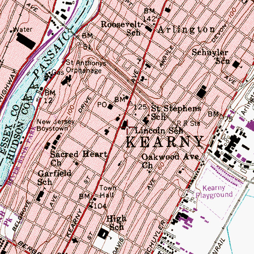 Topographic Map of Lincoln Elementary School, NJ