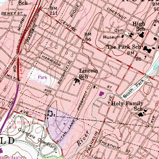 Topographic Map of Lincoln Elementary School, NJ