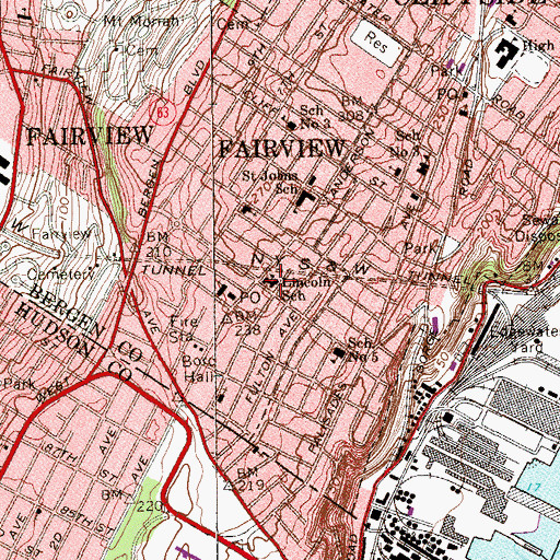 Topographic Map of Lincoln School, NJ