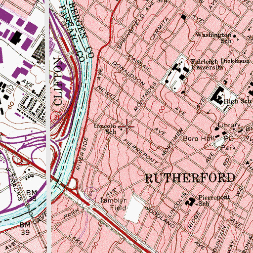 Topographic Map of Lincoln Elementary School, NJ