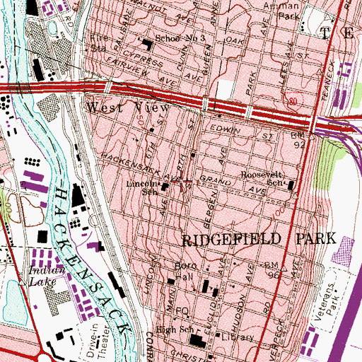 Topographic Map of Lincoln Elementary School, NJ