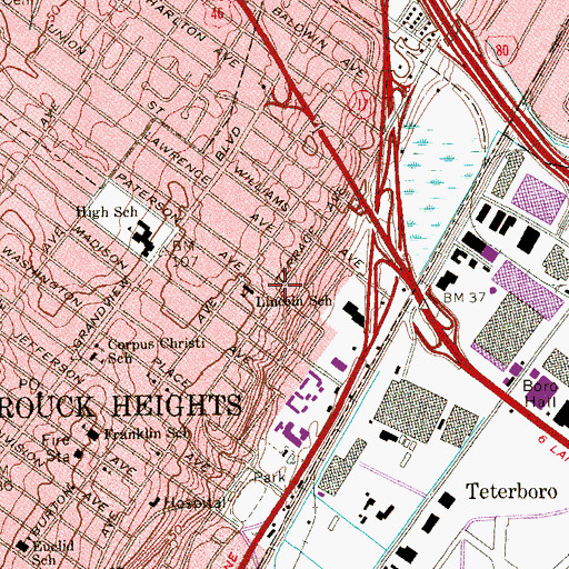 Topographic Map of Lincoln Elementary School, NJ