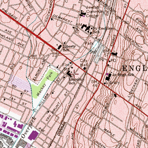 Topographic Map of Lincoln Elementary School, NJ