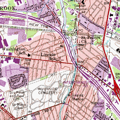 Topographic Map of Lincoln School, NJ