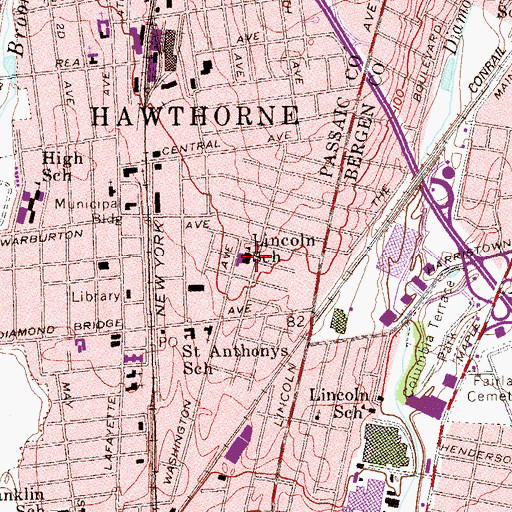 Topographic Map of Lincoln Elementary School, NJ
