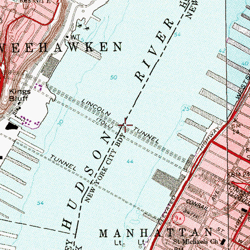 Topographic Map of Lincoln Tunnel, NJ