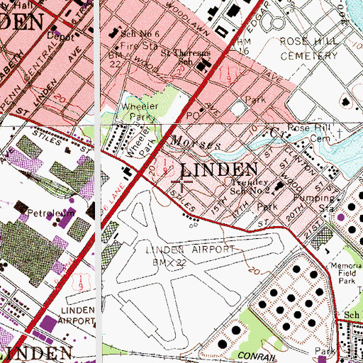 Topographic Map of Linden, NJ