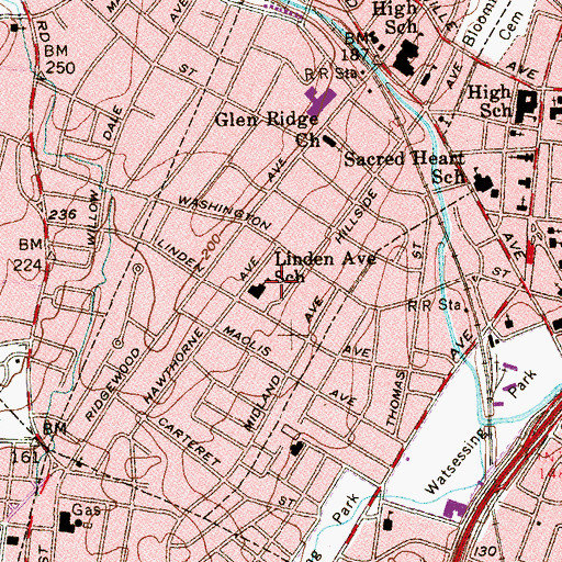 Topographic Map of Linden Avenue Elementary School, NJ