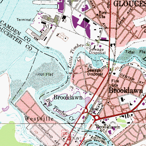 Topographic Map of Little Timber Creek, NJ
