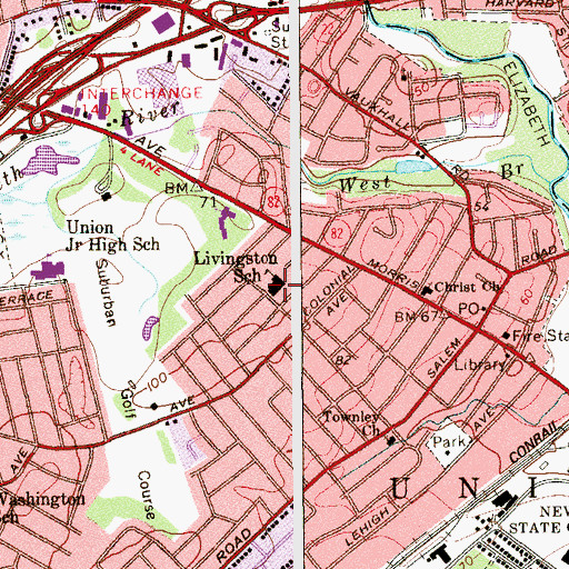 Topographic Map of Livingston Elementary School, NJ
