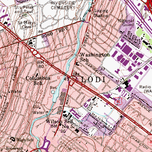 Topographic Map of Lodi, NJ