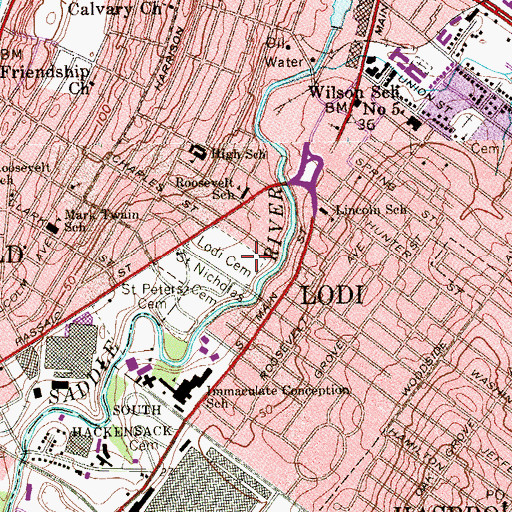 Topographic Map of Lodi Cemetery, NJ