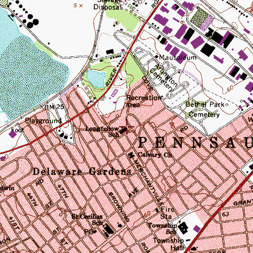 Topographic Map of Longfellow Elementary School, NJ