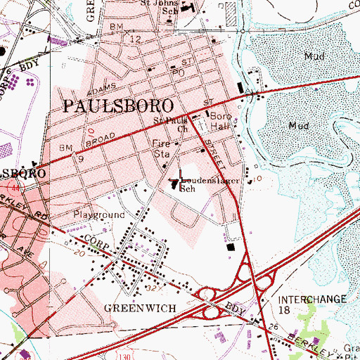 Topographic Map of Loudenslager Elementary School, NJ