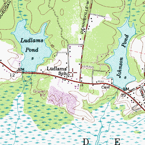 Topographic Map of Ludlams School, NJ