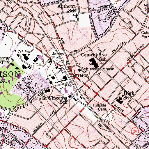Topographic Map of Madison, NJ