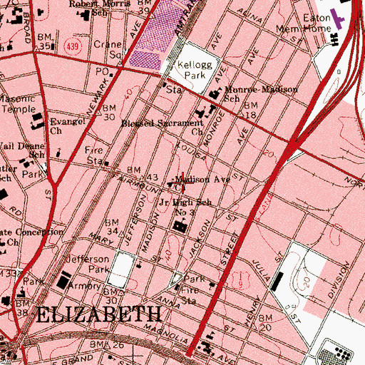 Topographic Map of Madison Avenue Presbyterian Church, NJ