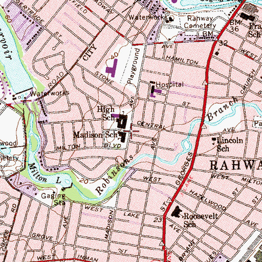 Topographic Map of Madison Elementary School, NJ