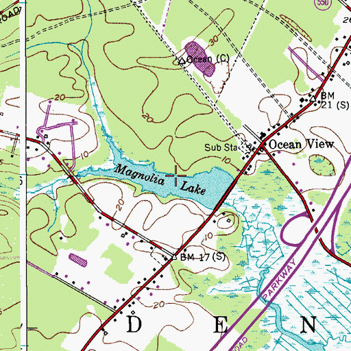 Topographic Map of Magnolia Lake, NJ