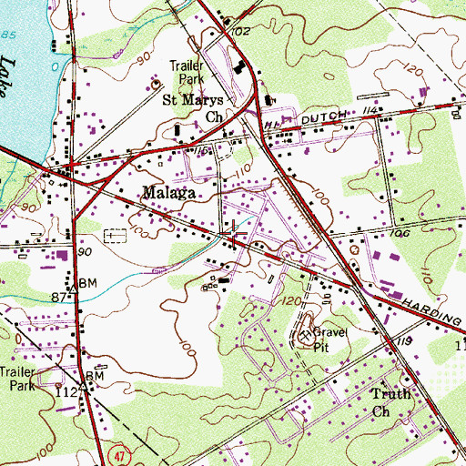 Topographic Map of Malaga, NJ