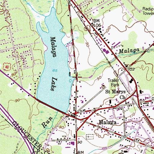 Topographic Map of Malaga Branch, NJ