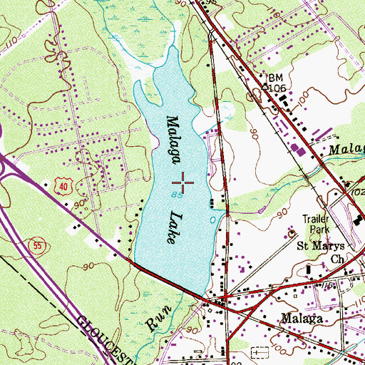 Topographic Map of Malaga Lake, NJ