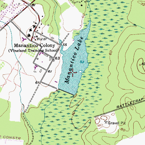 Topographic Map of Menantico Lake, NJ
