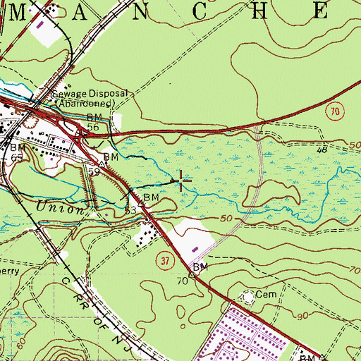 Topographic Map of Manapaqua Brook, NJ