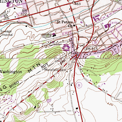 Topographic Map of Mansfield Cemetery, NJ