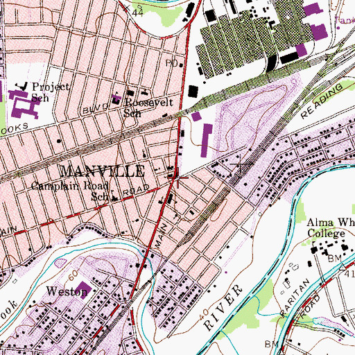Topographic Map of Manville, NJ