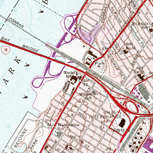 Topographic Map of Marist High School, NJ