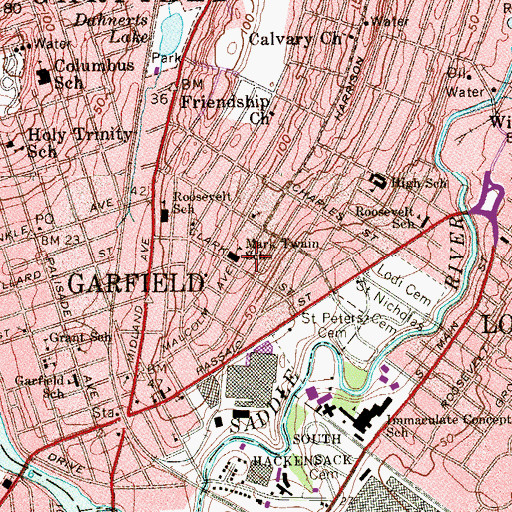 Topographic Map of Mark Twain School, NJ
