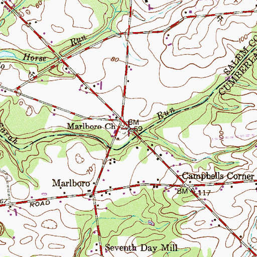 Topographic Map of Marlboro Church, NJ