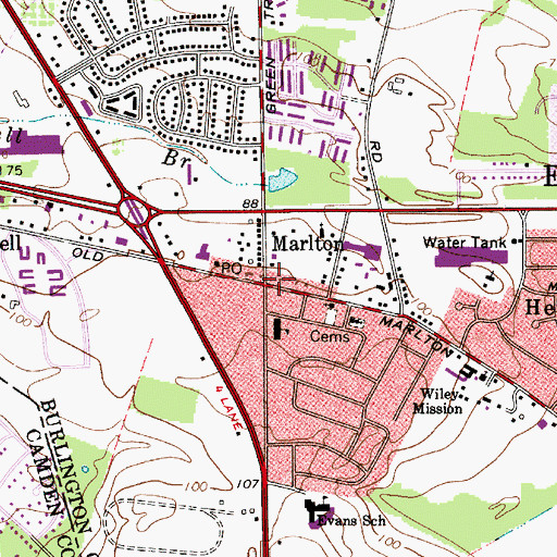 Topographic Map of Marlton, NJ
