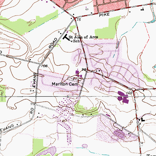 Topographic Map of Marlton Cemetery, NJ