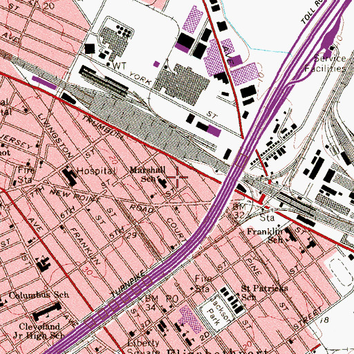 Topographic Map of John Marshall Elementary School, NJ