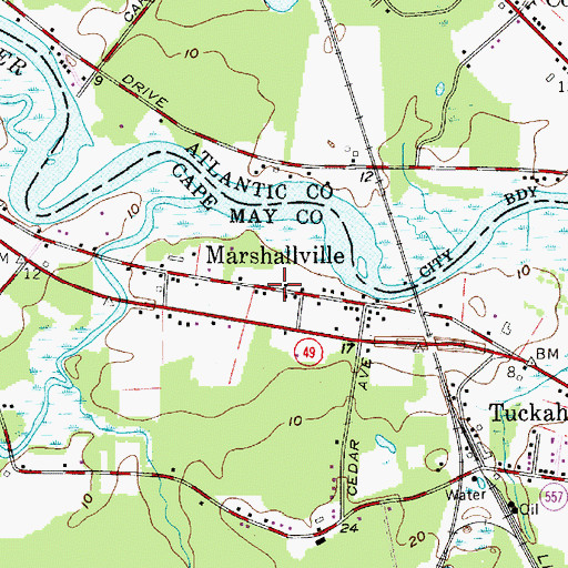 Topographic Map of Marshallville, NJ