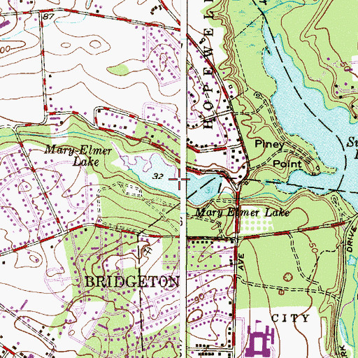 Topographic Map of Mary Elmer Lake, NJ