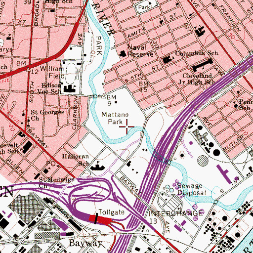 Topographic Map of Mattano Park, NJ