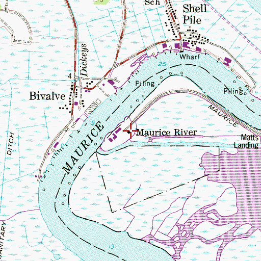 Topographic Map of Maurice River, NJ